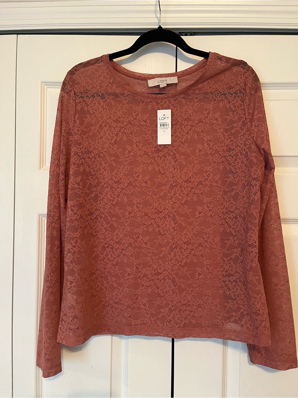 LOFT Lace Long-Sleeve Top — Dusty Rose Pink